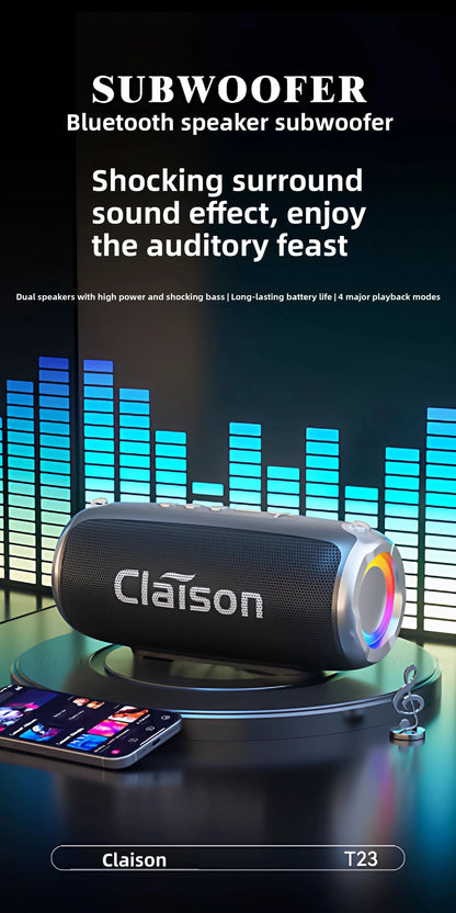 Portable Waterproof Bluetooth Speaker with Bass Stereo Sound LED Light Wireless Outdoor Speaker