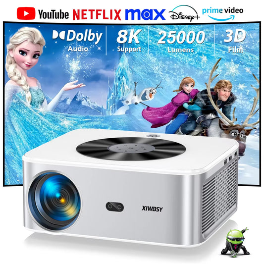 XIWBSY 1000Ansi AutoFocus Projector Bluetooth5.2 Android Projector 4K 8K Decode Video Audio Home Theater Portable Proyector
