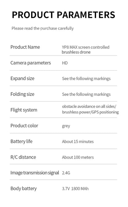 YP8Max 5G GPS Drone Laser Obstacle Avoidance Panoramic Shooting Optical Flow Positioning Remote Control Airdrop Quadcopter