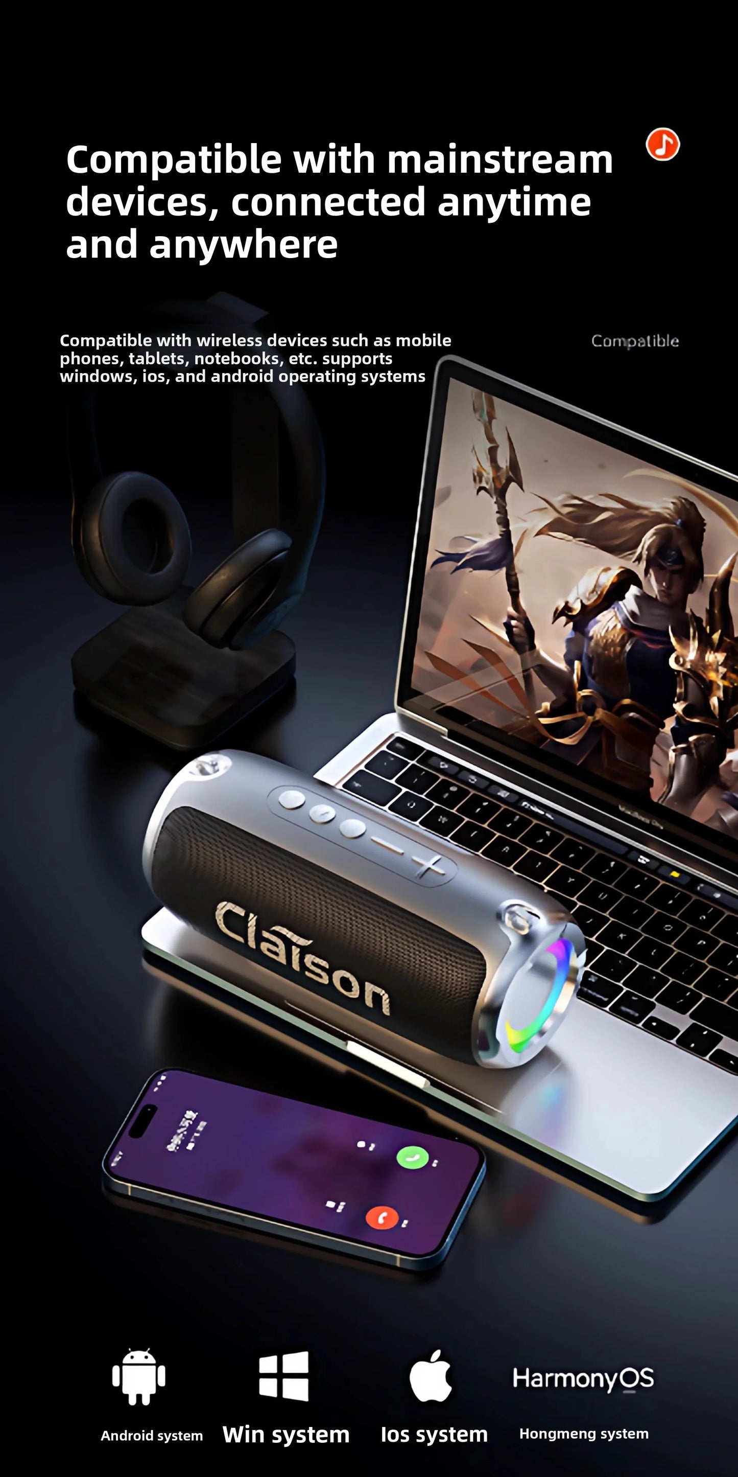 Portable Waterproof Bluetooth Speaker with Bass Stereo Sound LED Light Wireless Outdoor Speaker