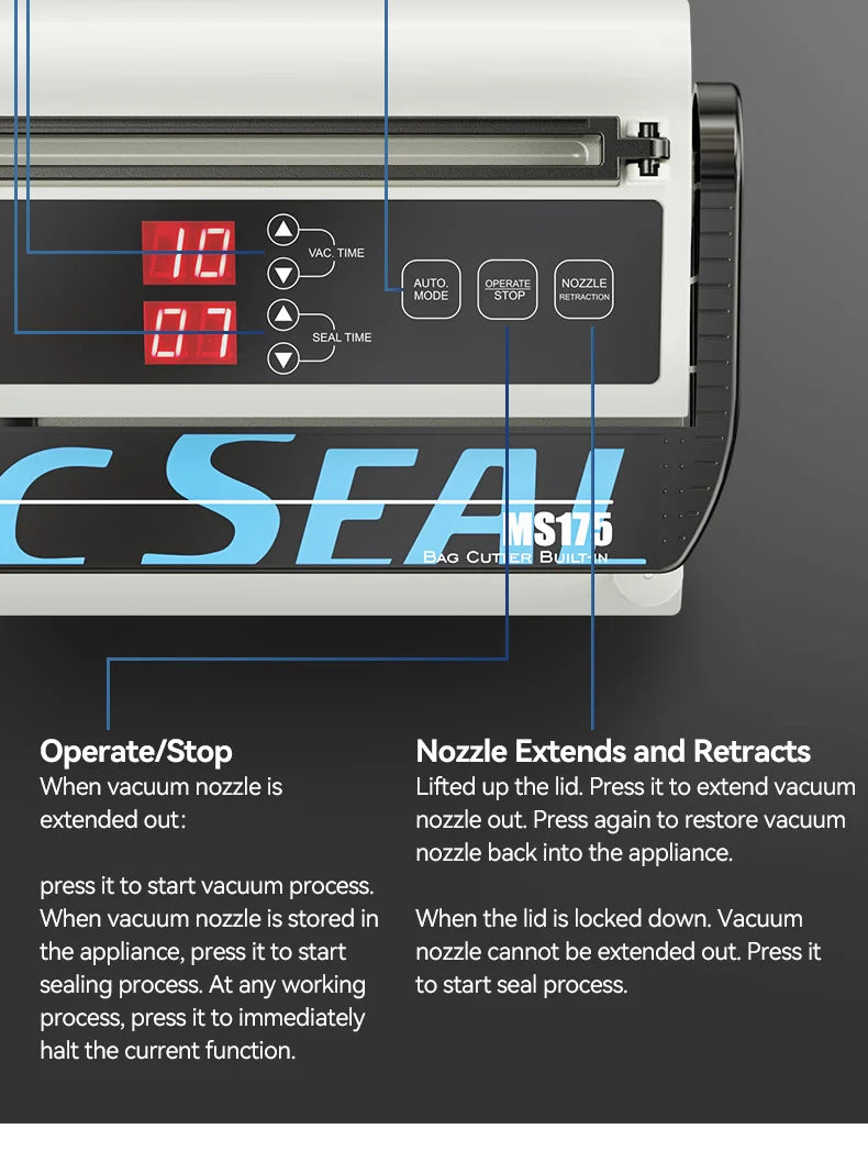 Vacuum Packaging Machine MAGIC SEAL MS175 for Food Plastic Bags Sealer Sealing Machine Mylar Bags Kitchen Packer Automatic Manua