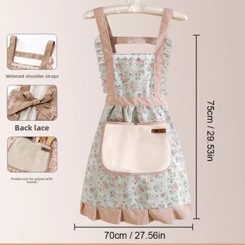 Cute Canvas Women's Kitchen Oil Resistant Apron with Pocket and Belt Durable Waterproof Sleeveless Apron Breathable and Workwear