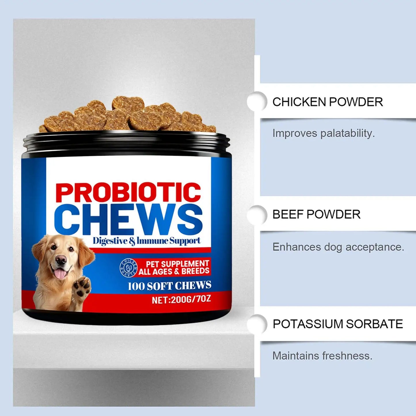 Dog Gut Health Supplement 200g Skin Care Natural Small Dog Itchy Skin Relief Tablets For After Meal Seasonal Changes Food