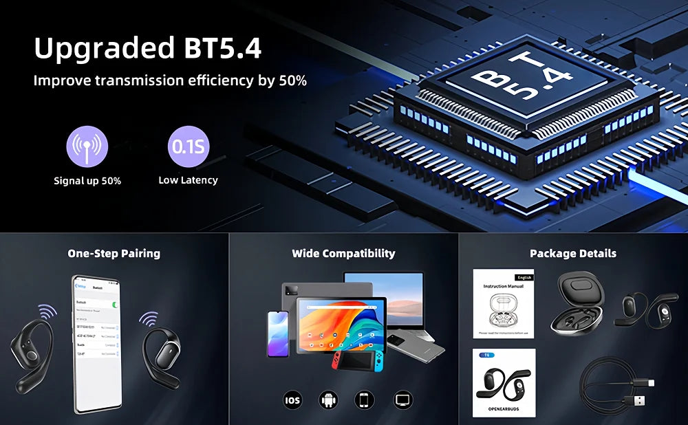 Bluetooth Earphones Wireless Headphones with Mic Air Conduction Ear Hook Headset Noise Cancelling Earbud for Xiaomi iPhone