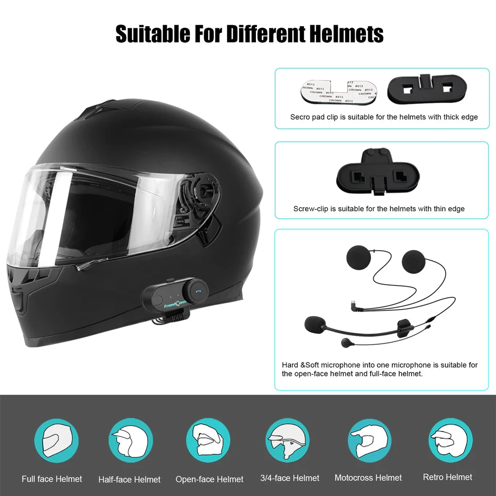 FreedConn TCOM VB Motorcycle Helmet Intercom Bluetooth 5.0 Headset Headphone FM Moto Interphone Helmet Communicator Speaker Gift