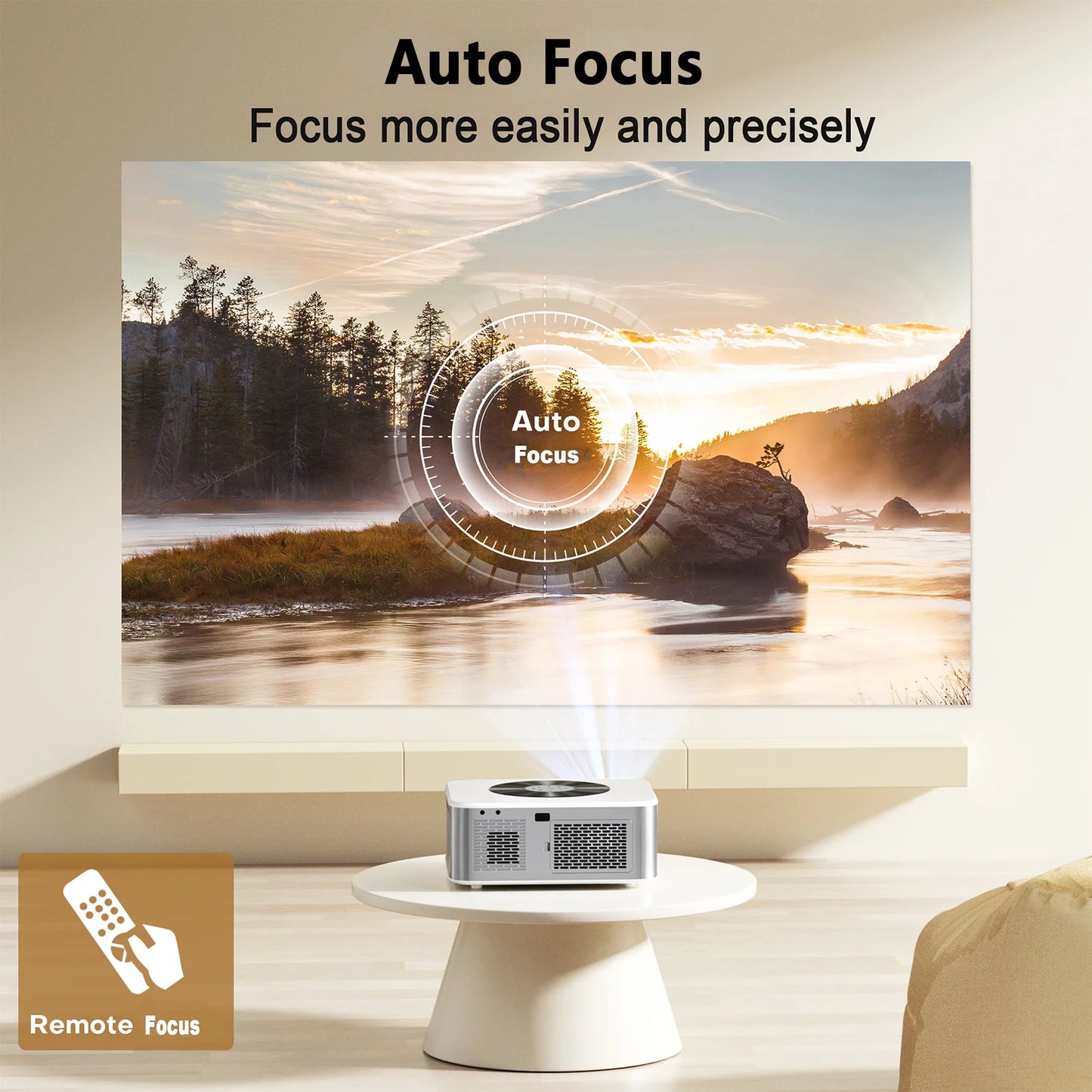 XIWBSY 1000Ansi AutoFocus Projector Bluetooth5.2 Android Projector 4K 8K Decode Video Audio Home Theater Portable Proyector