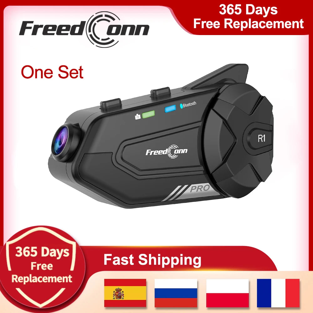 Motorcycle Intercom Helmet Bluetooth Headset Group Speaker Headphone WiFi App Freedconn R1Pro Motorbike Dash Cam Moto Auto Dvr