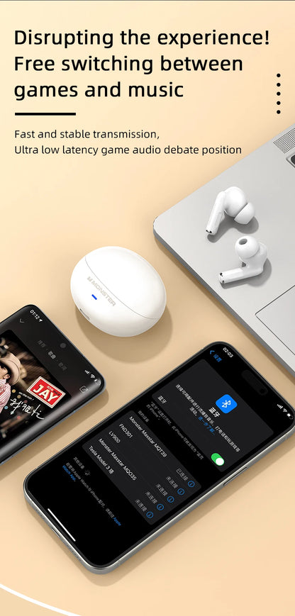 Monster MQT39 Wireless Bluetooth 6.0 Earphones TWS Hifi Stereo Headphones Noise Reduction Gaming Earbuds Sports Headset With Mic