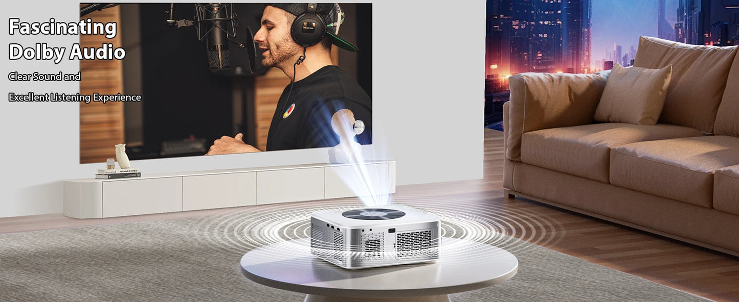 XIWBSY 1000Ansi AutoFocus Projector Bluetooth5.2 Android Projector 4K 8K Decode Video Audio Home Theater Portable Proyector