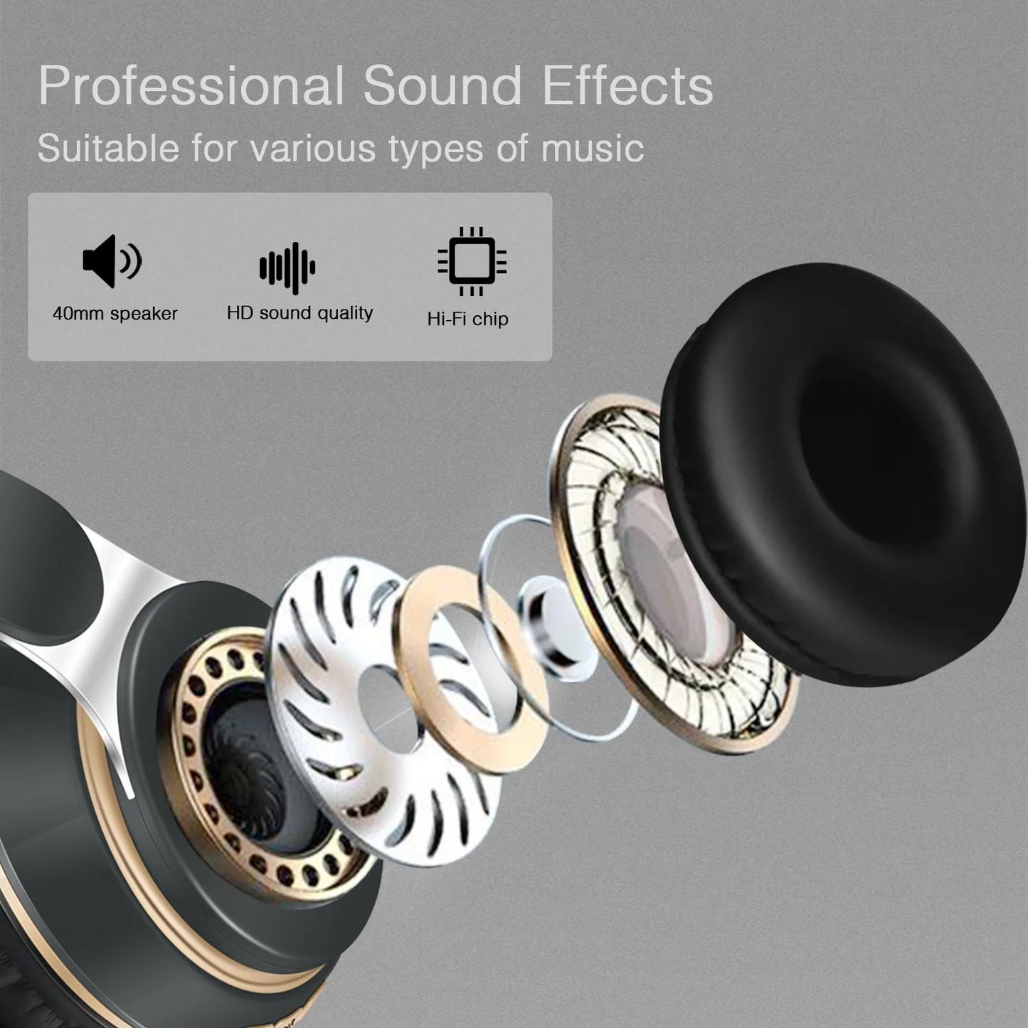 Popular Stereo Bluetooth Headset Wireless Headphone Audio Mp3 Earphone Support SD Card with Mic Student New Year Birthday Gift