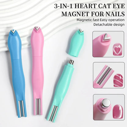 3D Heart Argyle Rhombus Pattern Cat Eye Nail Magnetic Tool Suck Glass Bead/Snake/Love/French Strong Cat Eye Nail Art Magnet Pen#