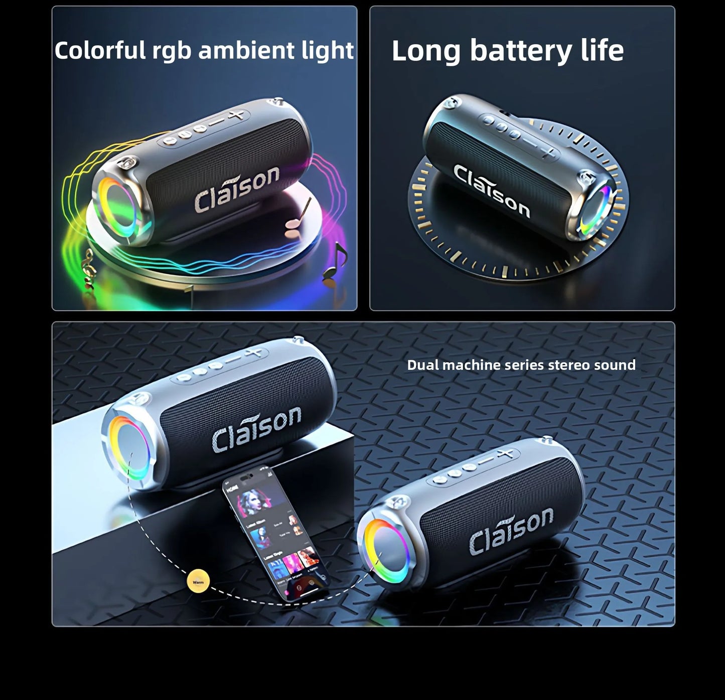 Portable Waterproof Bluetooth Speaker with Bass Stereo Sound LED Light Wireless Outdoor Speaker