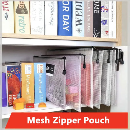 5PCS A3/A4/A5/A6 Mesh Zipper Pouch Document Bag Waterproof Zip File Folders Pencil Case Storage Bags School Office Supplies