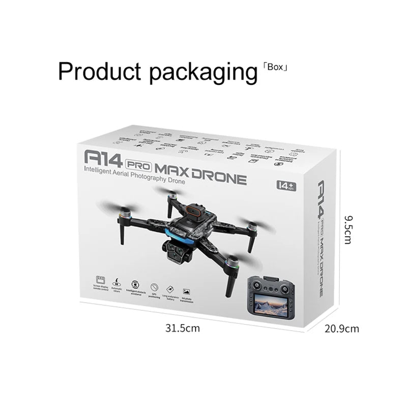 2026 A14 Pro Max Gps Drone Brushless Screen Control Obstacle Avoidance Optical Flow Intelligent Remote Control Aircraft 10000m