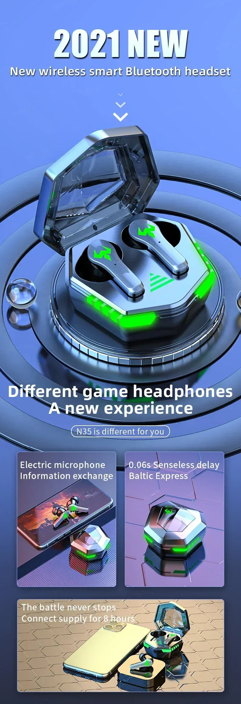 XIKCUC N35 Digital display Tws Audifonos Auriculares Bluetooth Wireless Headphones Earbuds Gaming In-Ear Earphones