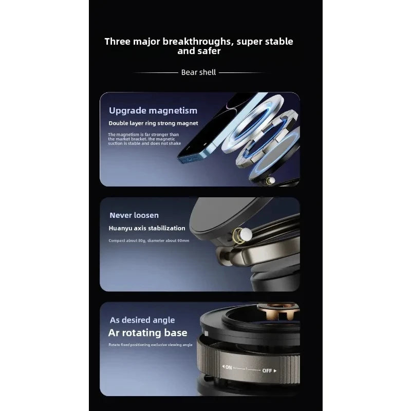 Vacuum Magnetic Phone Bracket 360 Adjustment Double Side Suction Cup Strong Magnet Suction Foldable Navigation Car Holder