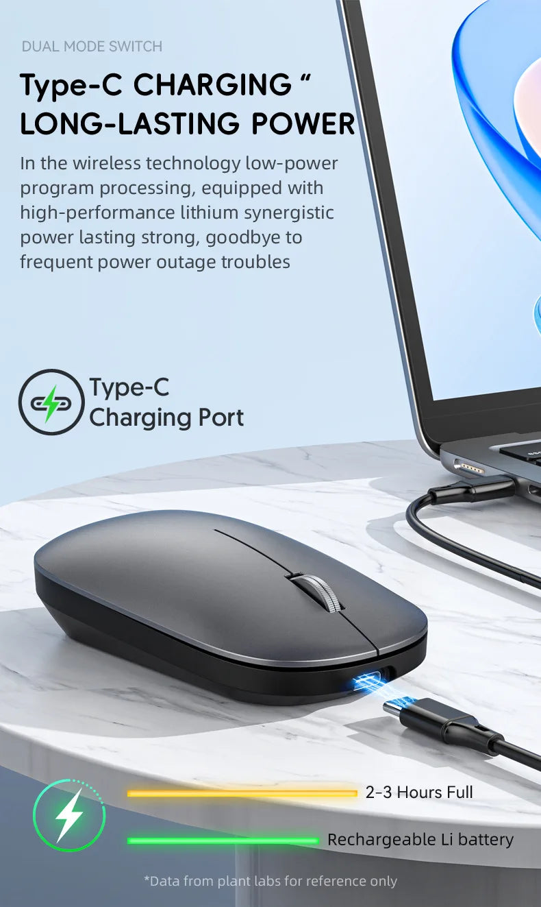 2.4Ghz Bluetooth Wireless Mouse Dual Mode Rechargeable Ergonomic Rechargeable Mice Gaming Mouse for PC/Laptop/Macbook