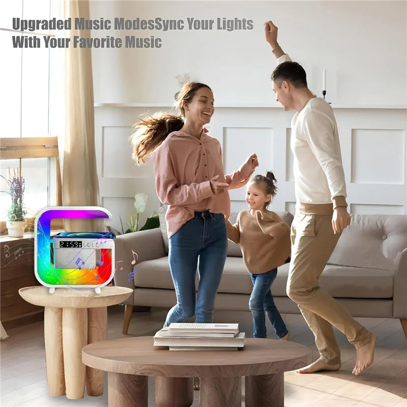 FM TF Bluetooth Speaker Phone Wireless Charger RGB Light for iPhone 16~12 Samsung Xiaomi Fast Charging Home Portable Speakers