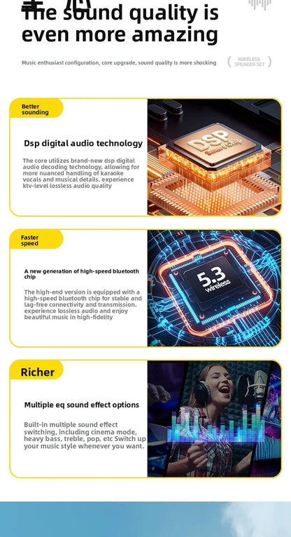 MW Audio Bluetooth Speaker LED Light Dual Mic Karaoke Outdoor Bass Booming Long Battery Life