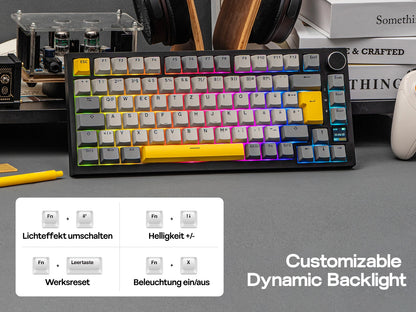 ISO-DE Layout AJAZZ AK820 PRO 75% QWERTZ German Layout Gasket Wired/Bluetooth/2.4G Wireless Mechanical Keyboard for Win/Mac