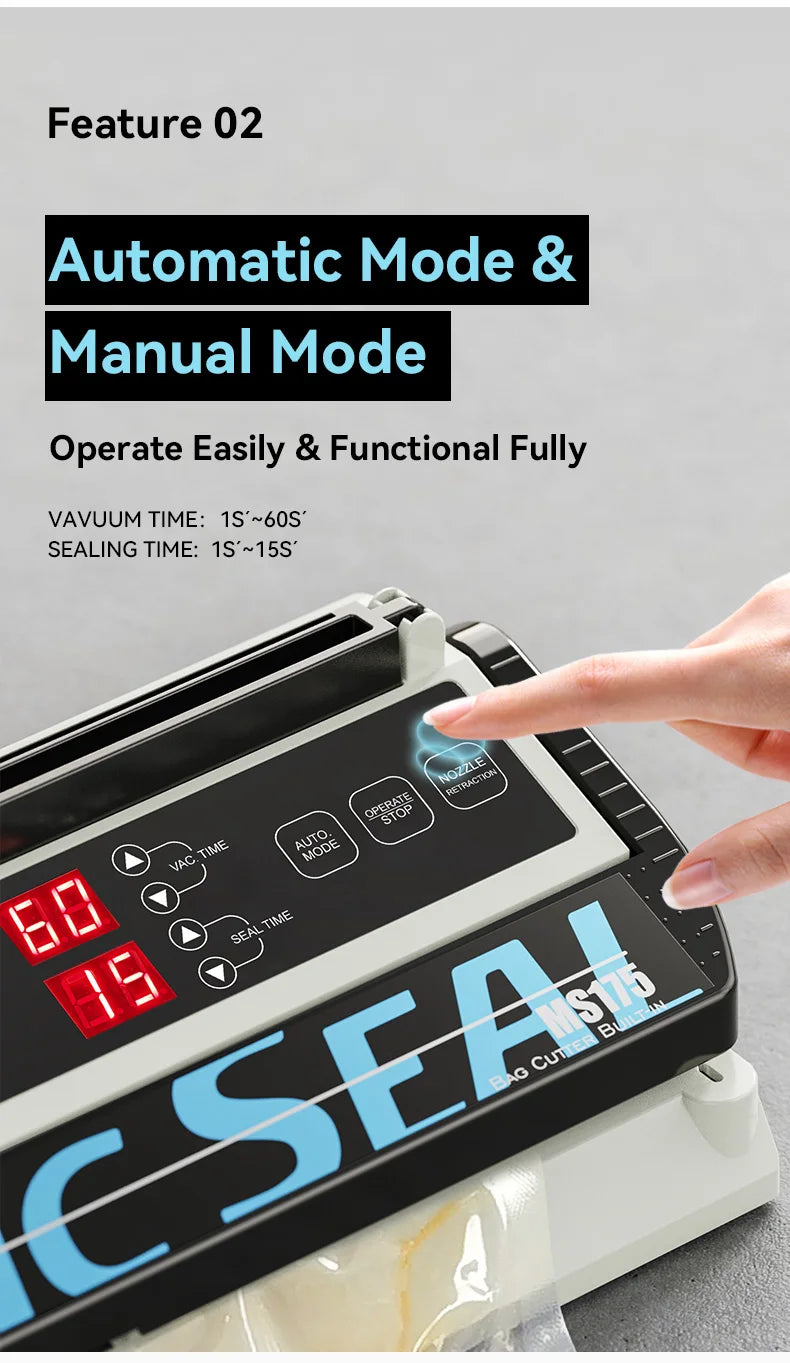 Vacuum Packaging Machine MAGIC SEAL MS175 for Food Plastic Bags Sealer Sealing Machine Mylar Bags Kitchen Packer Automatic Manua