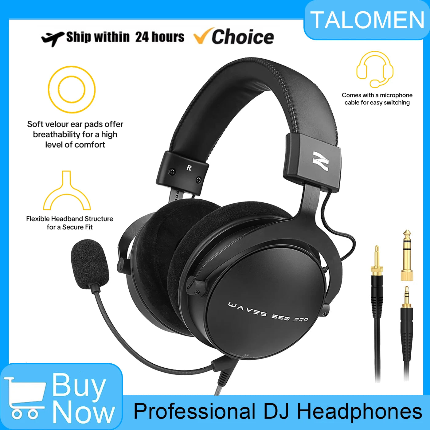 TOP W550X Talomen Over-Ear Headphones Portable Audio and Video Equipment with Detachable Cable Built-in Microphone For Gift