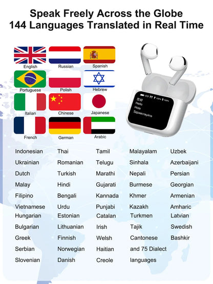 Real Time Translators Headphones Wireless Earphones Noise Canceling IPX7 Waterproof Smart Touch Control Kids Women Men Earbuds