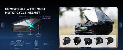 ASMAX F1 Bluetooth Motorcycle Intercom 10-Rider Group Communication, Voice Command, IP67 Waterproof, Hi-Fi Speakers, BT 5.3