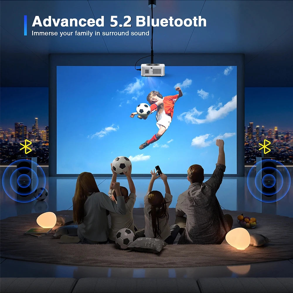 XIWBSY 1000Ansi AutoFocus Projector Bluetooth5.2 Android Projector 4K 8K Decode Video Audio Home Theater Portable Proyector