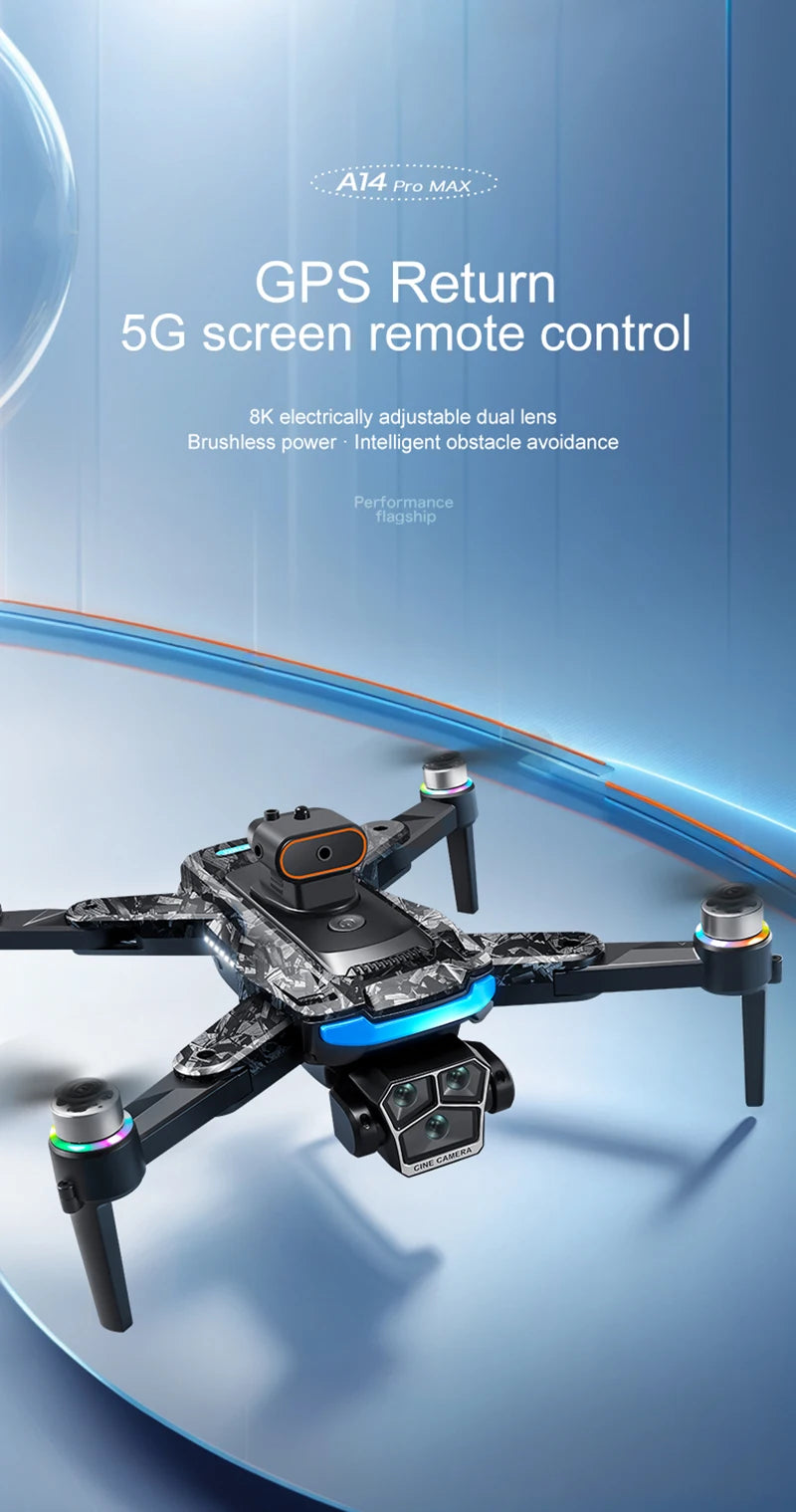 2026 A14 Pro Max Gps Drone Brushless Screen Control Obstacle Avoidance Optical Flow Intelligent Remote Control Aircraft 10000m