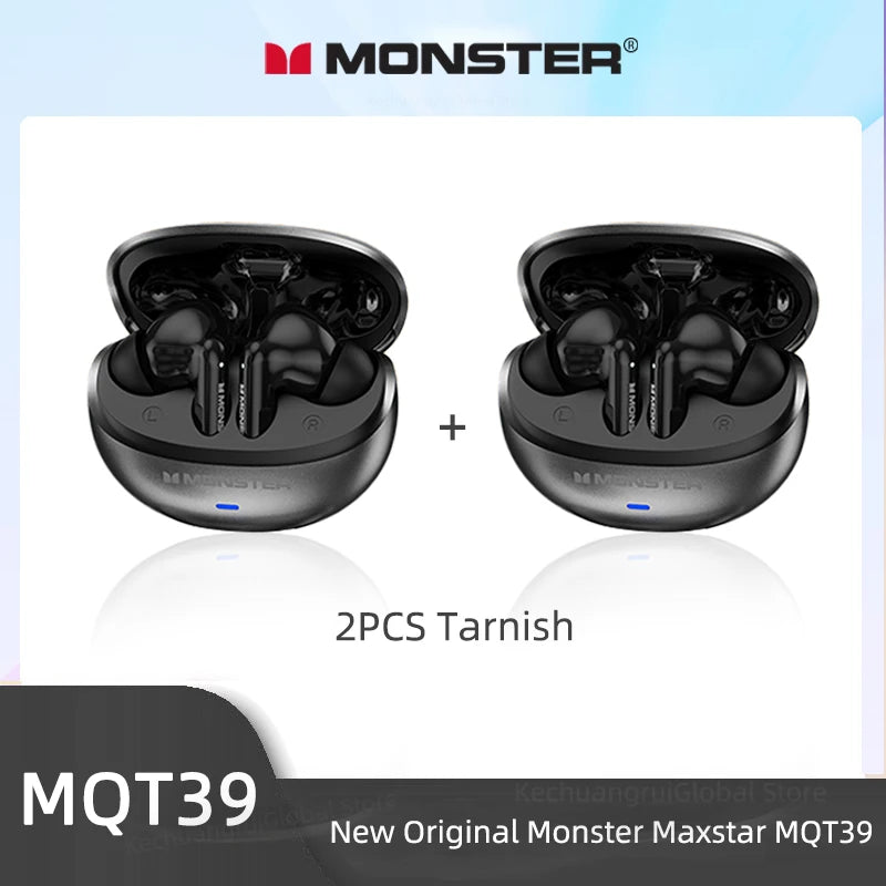 Monster MQT39 Wireless Bluetooth 6.0 Earphones TWS Hifi Stereo Headphones Noise Reduction Gaming Earbuds Sports Headset With Mic
