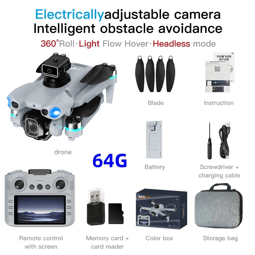 AE5Pro Drone Professional 360° Obstacle Avoidance Brushless  HD  Camera With Screen 5G WIFI FPV Dron Foldable Quadcopter