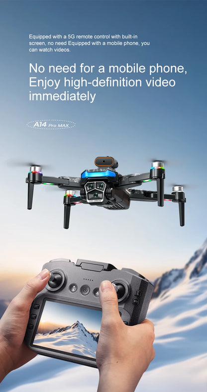 2026 A14 Pro Max Gps Drone Brushless Screen Control Obstacle Avoidance Optical Flow Intelligent Remote Control Aircraft 10000m