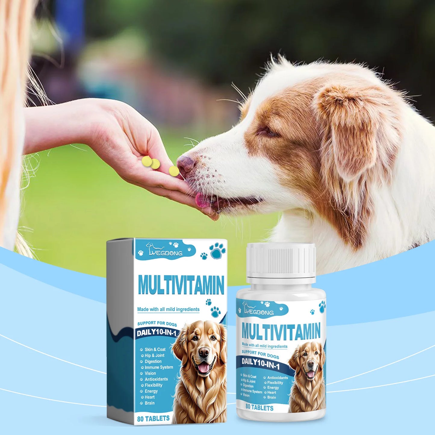 Multivitamin Supplement Tablets for Dogs and Cats, Meat Essence Formula, Vision Support, Strong Bones, Energy Metabolism Boost