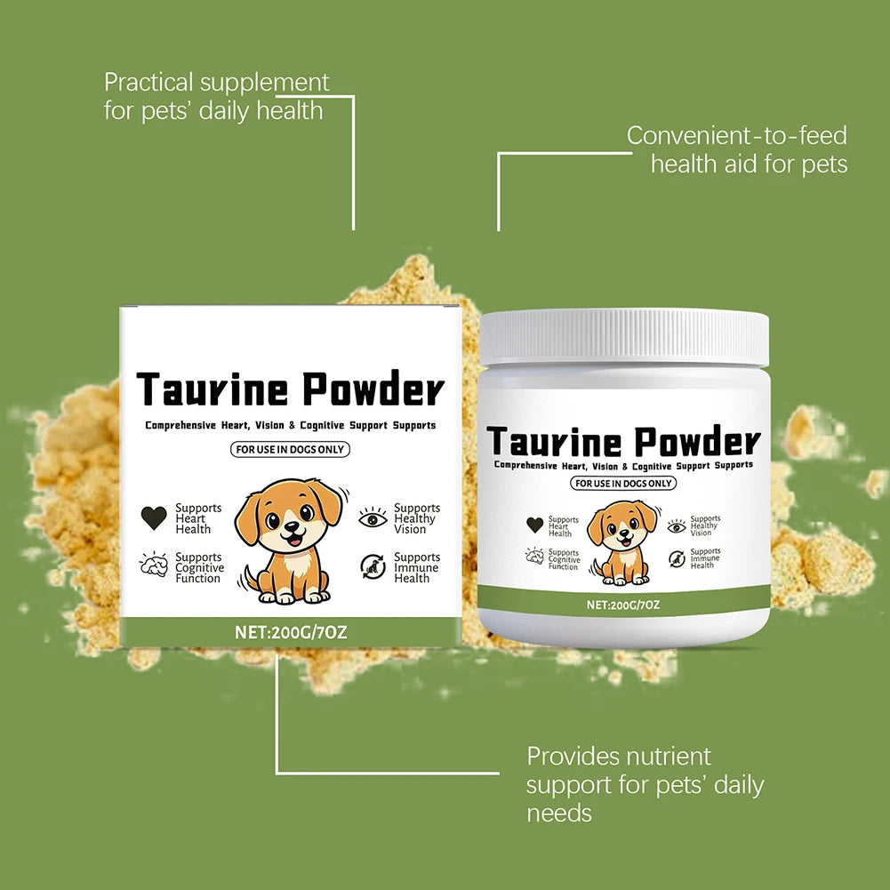 Dog Taurine Powder For Heart Health Supplement Gentle Formulas For Sensitive Stomachs. Caring Pet Parent