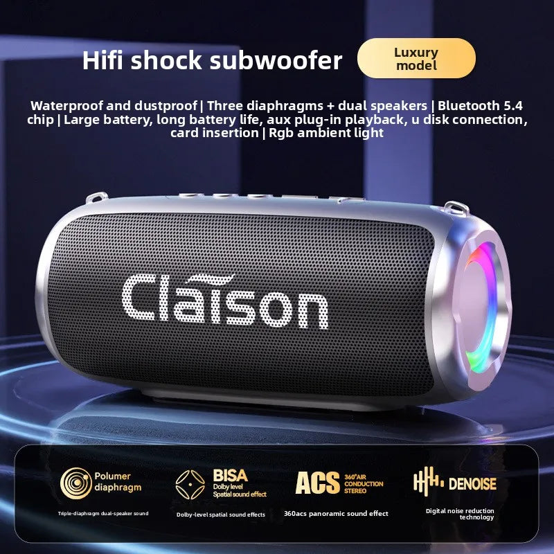 Portable Waterproof Bluetooth Speaker with Bass Stereo Sound LED Light Wireless Outdoor Speaker