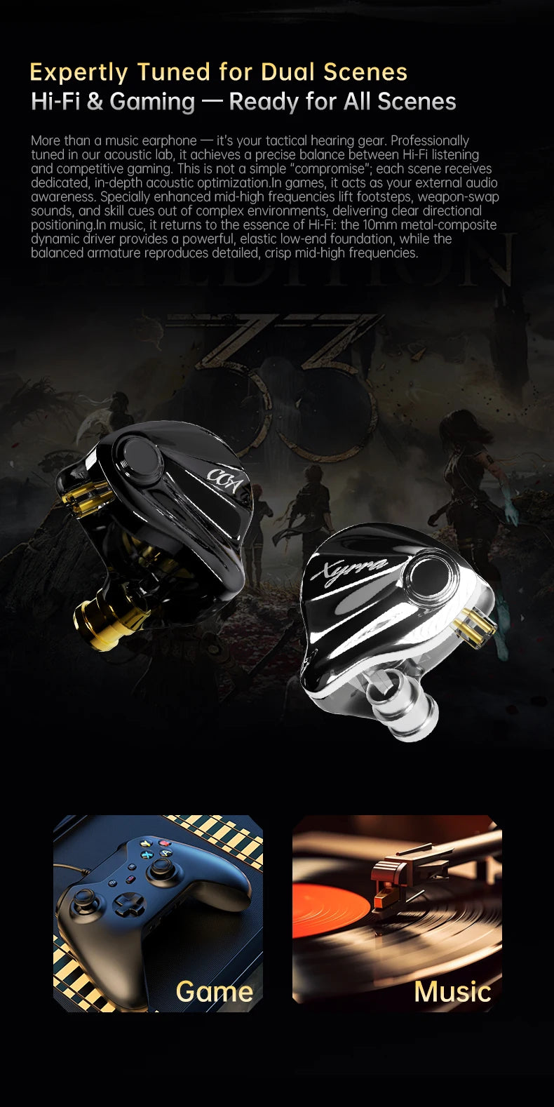 CCA Xyrra Wired Earphones 1DD+1BA Hybrid Driver HiFi Stereo Bass Sound Gaming Headset 2Pin Detachable Cable In Ear Headphones