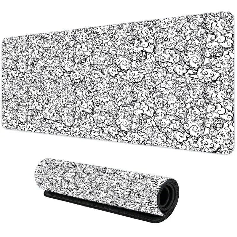 Japanese Clouds Mouse Pad Kawaii Black Desk Mat Office Carpet Large Gaming Mousepad Non-Slip Rubber Laptop Computer Accessories