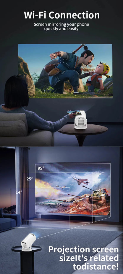 HY300 Pro+ 8K Supported 720P Projector: Android 14, 8000 Lumens, with WiFi 6, BT5.4, 5W Speaker for Outdoor & Home Theater