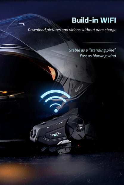 Motorcycle Intercom Helmet Bluetooth Headset Group Speaker Headphone WiFi App Freedconn R1Pro Motorbike Dash Cam Moto Auto Dvr