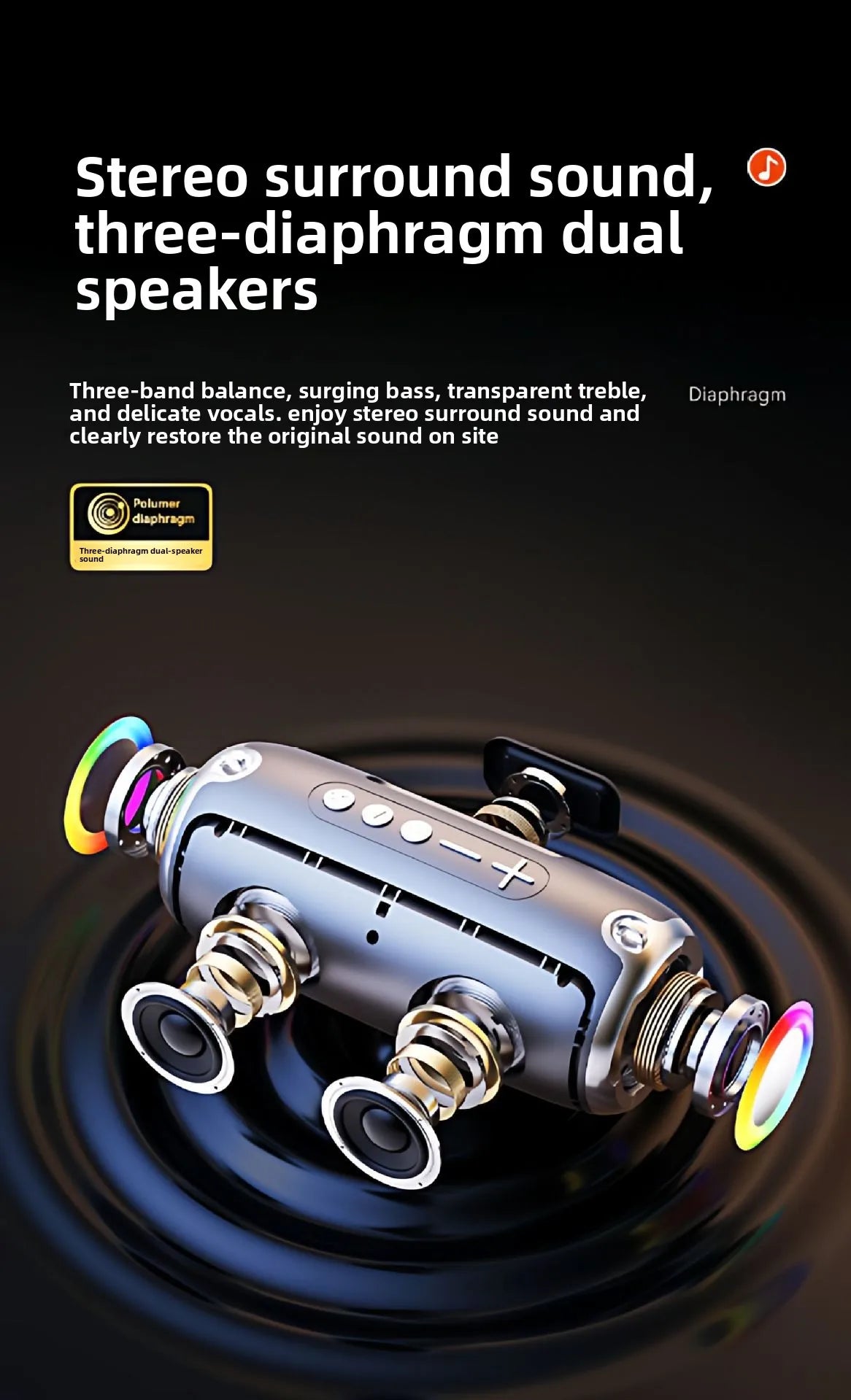 Portable Waterproof Bluetooth Speaker with Bass Stereo Sound LED Light Wireless Outdoor Speaker