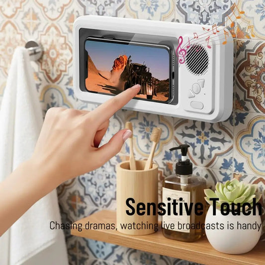 360-degree Bathroom Waterproof Phone Box Bluetooth Speaker Waterproof Anti-Fog Touch Screen Wall Mount Phone Holder For Shower