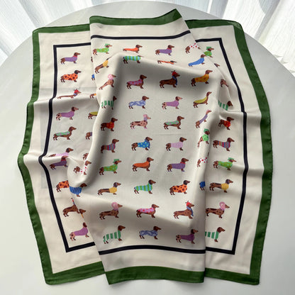 Imitation Silk Scarves Bandanas Cotton Dog Printed Square Scarf For Women StylishLuxury Hijab Neckerchief Elegant Shawl Wraps
