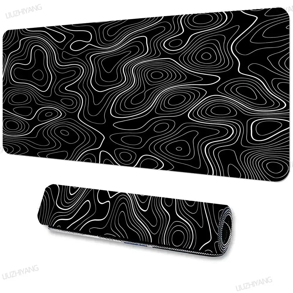 Black White Topographic Map Mouse Pad XXL Desktop Keyboard Table Pads Game Anti-slip Desk Mat Computer Accessories Long Mousepad