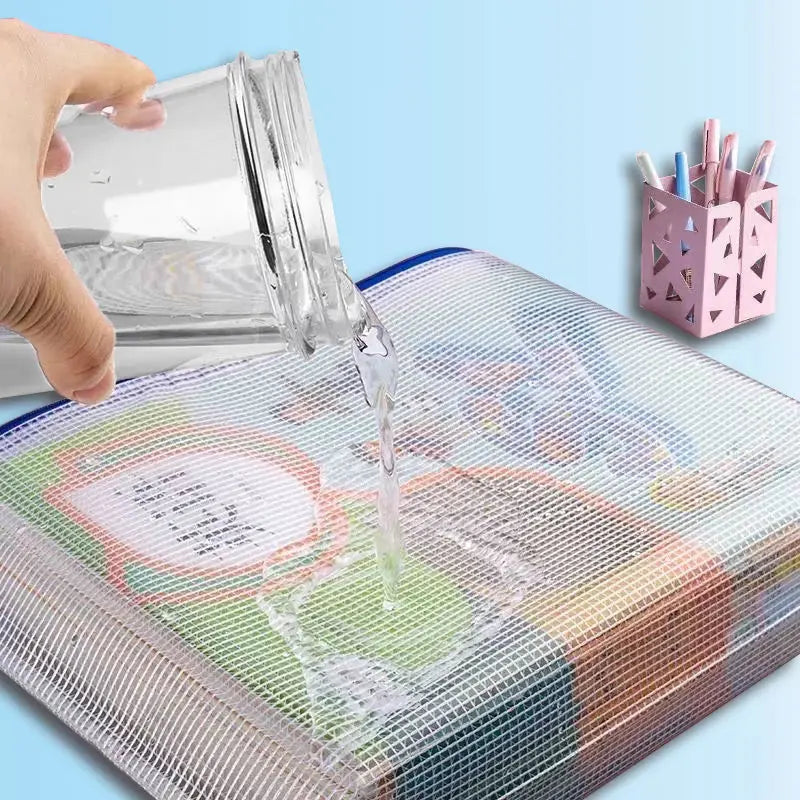 5PCS A3/A4/A5/A6 Mesh Zipper Pouch Document Bag Waterproof Zip File Folders Pencil Case Storage Bags School Office Supplies