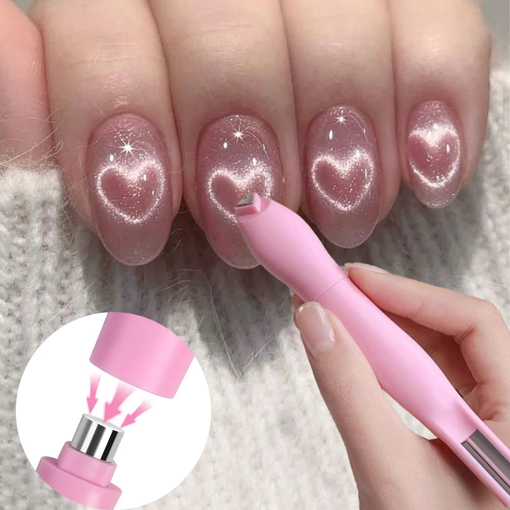 3D Heart Argyle Rhombus Pattern Cat Eye Nail Magnetic Tool Suck Glass Bead/Snake/Love/French Strong Cat Eye Nail Art Magnet Pen#