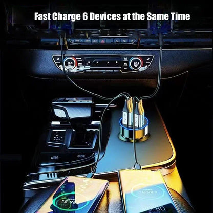 UYUXIO USB C Car Charger Adapter with Voltage Display 6 in 1 Super Fast in Car for iPhone 16 15 Pro Max Samsung Android Phone