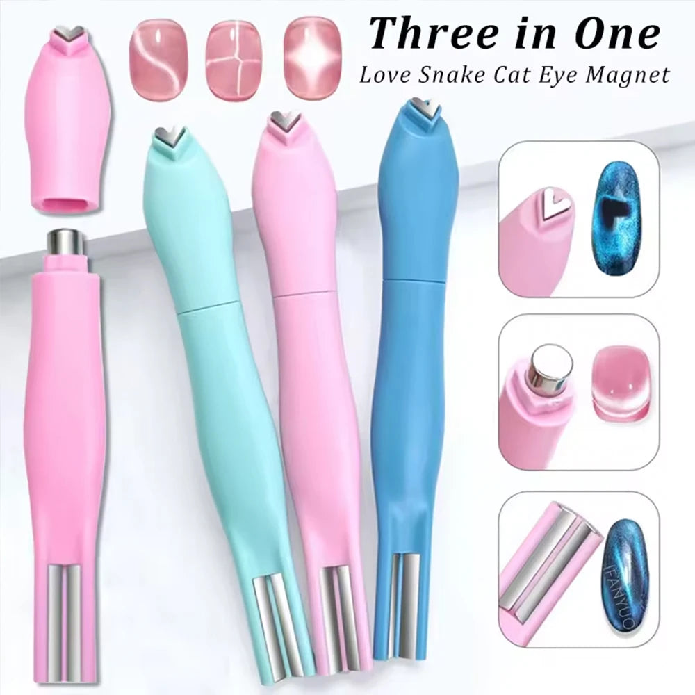 3D Heart Argyle Rhombus Pattern Cat Eye Nail Magnetic Tool Suck Glass Bead/Snake/Love/French Strong Cat Eye Nail Art Magnet Pen#