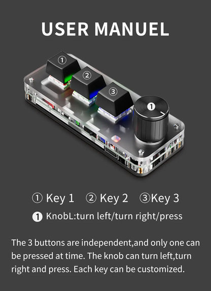 2.4G 3-key Customize Bluetooth Keyboard Macro Knob Copy Paste Shortcut Key E-sports Game Mini Mechanical Hot Plug Mini Keyboard