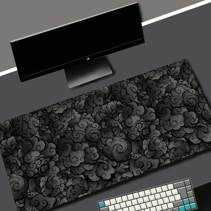 Japanese Clouds Mouse Pad Kawaii Black Desk Mat Office Carpet Large Gaming Mousepad Non-Slip Rubber Laptop Computer Accessories